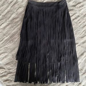 Zara Black Suede Fringe Skirt